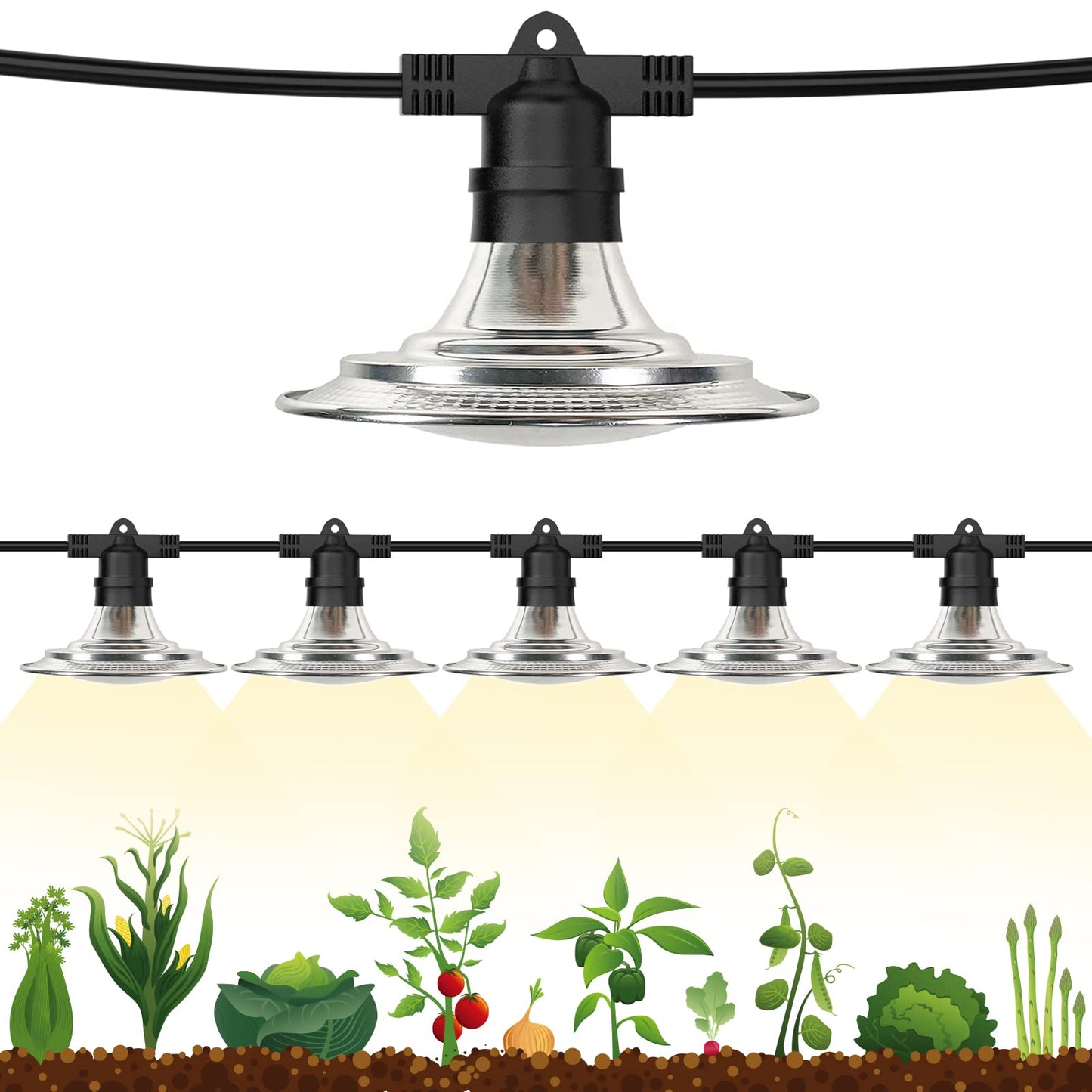 Rynx | 6-bulb outdoor LED grow lights, full spectrum waterproof light string for greenhouse