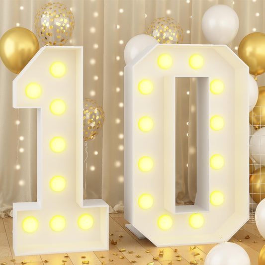 Rynx | 4Ft Light Up Number 10 Large Number With Light Bulbs White Marquee Frame For 10th Birthday Party Boys Girls Birthday Decorations Pre-Cut Mosaic Cardboard Huge Cutout Thick Foam Plastic Sign Anniversary