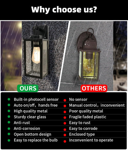 Rynx | Faymart 2 Pack Twilight To Dawn Waterproof Outdoor Wall Lanterns With Sensor, Modern Patio Lanterns
