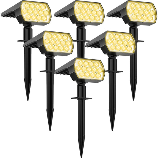 Rynx | Welalo Sollys Outdoor, [6 Pack/52 LED/3 Modes] 2-In-1 Solar Landscape Spotlights, Solar Security Lights, Ip65 Waterproof Wall Lamps For Pathway Garden Driveway (Warm White)