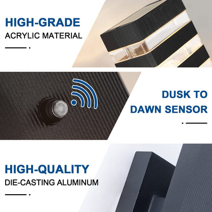 Rynx | Delicavy Dusk To Dawn Outdoor Wall Lamps, Waterproof Black Aluminum, Modern Veranda Light Fixtures