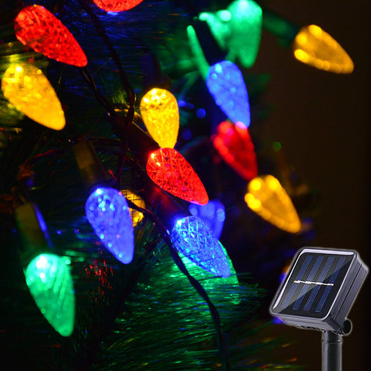 Rynx | 2 Pack Solar Check Christmas Lights Outdoor C6 Strawberry String Lights, LED Christmas Fairy Lights 50 LEDs Solar Powered Rechargeable Garden Lights for Christmas Tree, Holiday, Arbor Decor (Multicolor)
