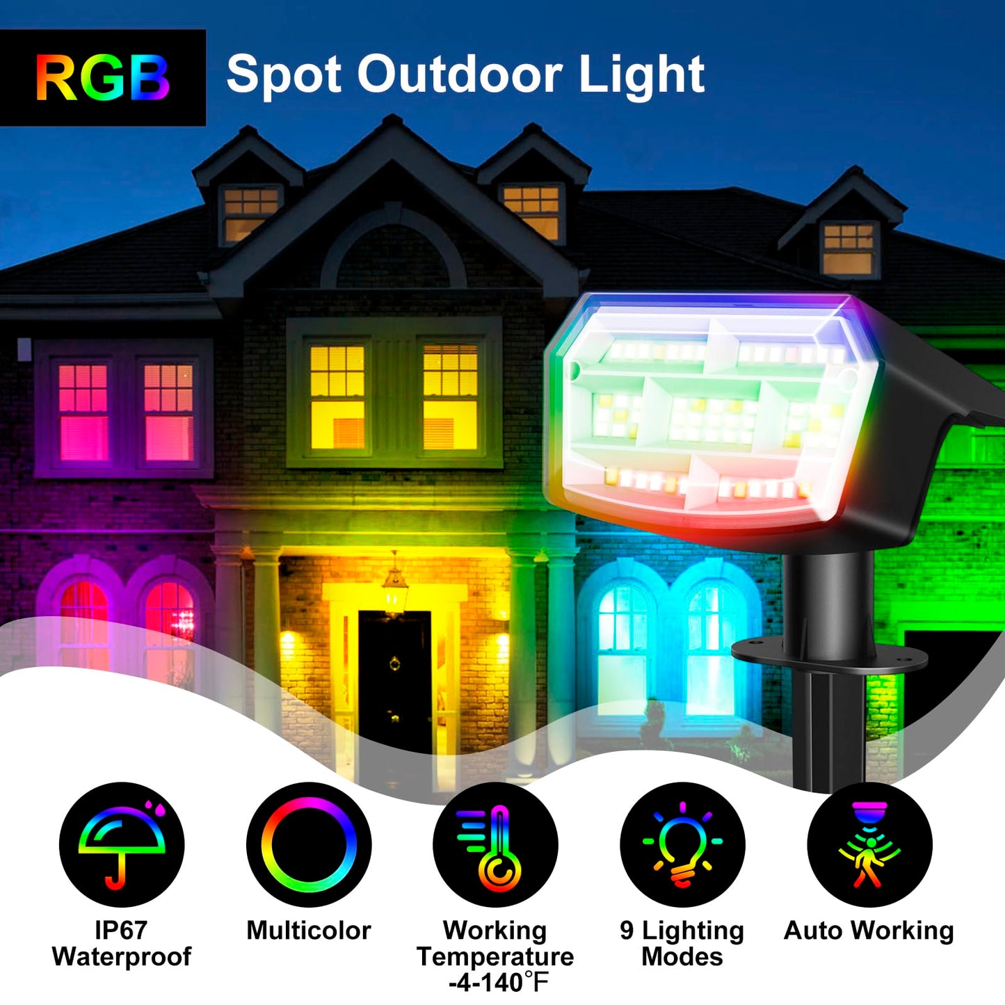 Rynx | Axduwab Sun Color Change Light, 59Led Rgb, 9 Modes, Waterproof, 6 Pack Outdoor Spotlights