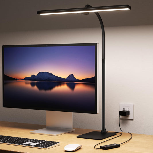 Rynx | Sibrille LED Desk Lamp For Home Office - Eye-Saving Computer Writing Lamp With Clamp, Rotatable Data Light With Color Change