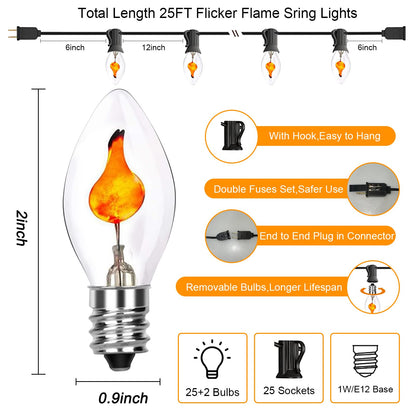 Rynx | Doratale 25Ft C7 Orange Halloween Blinking Flame Light, Waterproof Indoor/Outdoor Decor