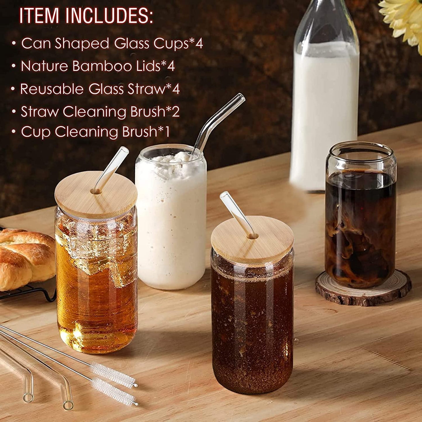 Rynx | Elegant Can-Shape Glass Tumbler Set - 4 Premium Cups for Luxurious Drinking Experiences