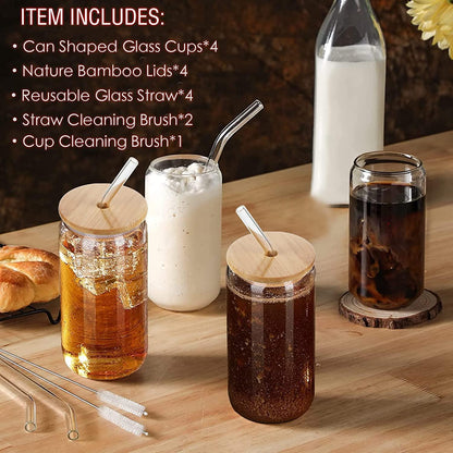 Rynx | Elegant Can-Shape Glass Tumbler Set - 4 Premium Cups for Luxurious Drinking Experiences