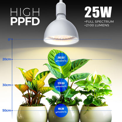 Rynx | Barrina 25W Full Spectrum Hanging Grow Light with Timer & 16.4Ft Cable for Indoor Plants