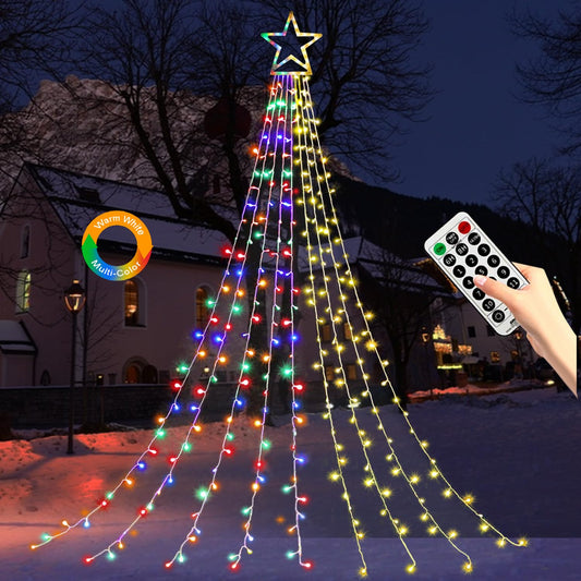 Rynx | Cerflyer 320 Led Christmas Tree Light Strings, 11.5 Feet Waterproof With Star Top, 8 Light Modes