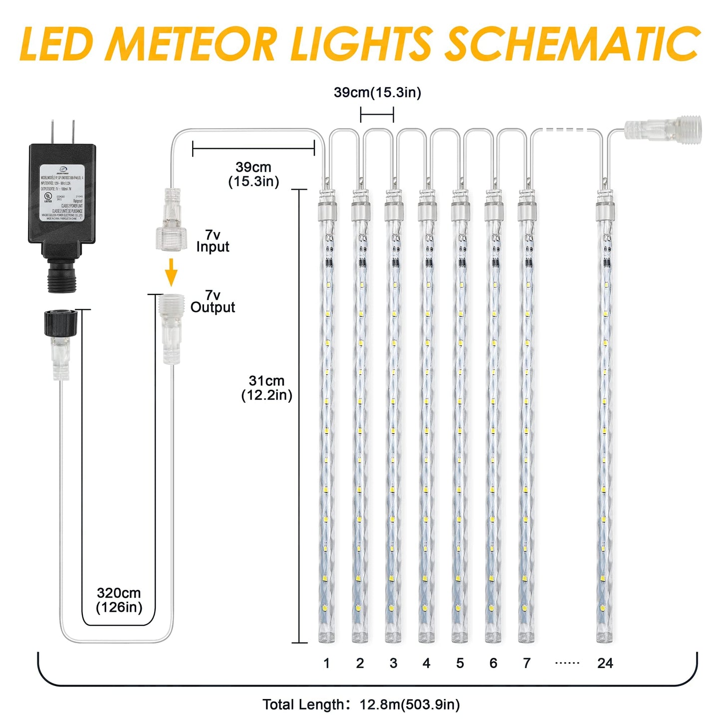 Rynx | Pgfun Meteor Shower Ice Light, 576 LEDs, White, Christmas Garden Decoration