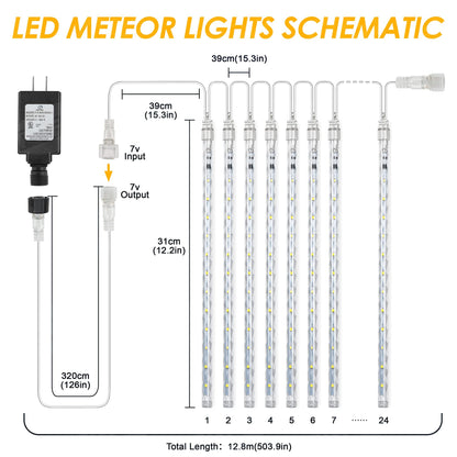 Rynx | Pgfun Meteor Shower Ice Light, 576 LEDs, White, Christmas Garden Decoration