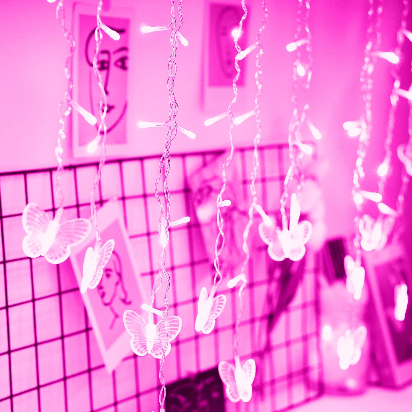 Rynx | Felishine Pink Butterfly Curtain Fairy Lights - 120 Led, 8 Modes, Usb, Waterproof, Remote Control