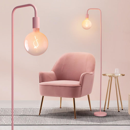 Rynx | Onewish Pink Floor Lamp For Bedroom, Cute Standing Lamp With Led Lamp, Transparent Pink Globe Glass 2700k Warm Lighting. Globe F