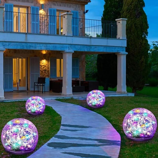 Rynx | Keevvon Solar Garden Lights, 4 Pack 120 Led Multicolor Cracked Glass Solar Outdoor Lighting Decorative, Upgraded Waterproof Ball Lighting For Garden Pathway Patio Grass Christmas Outdoor Decor, 3.94"