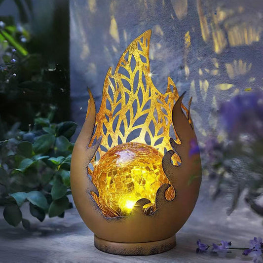 Rynx | Huaxu Sunlight Outdoor Decor Waterproof Metal Cracked Glass Globe With Copper Flame Effect, Table Decorations Led Lamp Gift