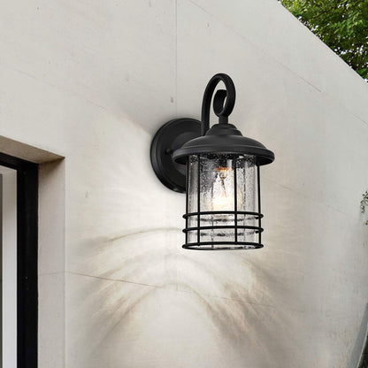 Rynx | Micsiu 10" Textured Black Outdoor Wall Lamp 2 Pack - Seed Glass Lanterns For Entrance, Patio