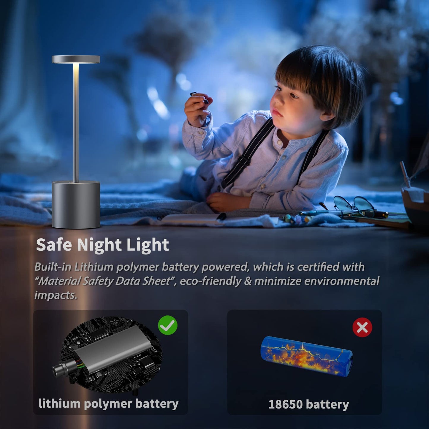 Rynx | Yiben 2Pack Wireless Table Lamp - Rechargeable Led, 5000Mah, 3 Brightness Levels, Gray