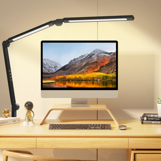 Rynx | LED Desk Lamp With Clip, Adjustable Swing Arm Desk Lamps For Home Office, Dimmable Tempered Eye Care Desk Light, Clear Modern LED Table Lamp For Nail Technician Architect, Flexible High Task Table Light