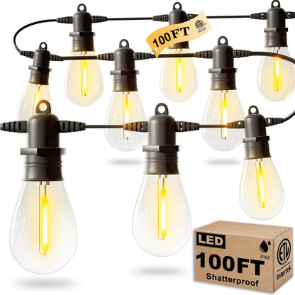 Rynx | Jerritte 100Ft Led Outdoor Light Chains, 30 Shatterproof Bulbs, Ip65 Waterproof, Dimmable