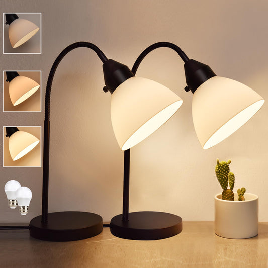 Rynx | Rislg 2 Pack LED Desk Lamp, Dimmable Goose Neck Reading Lamp, Bulb Included, Black