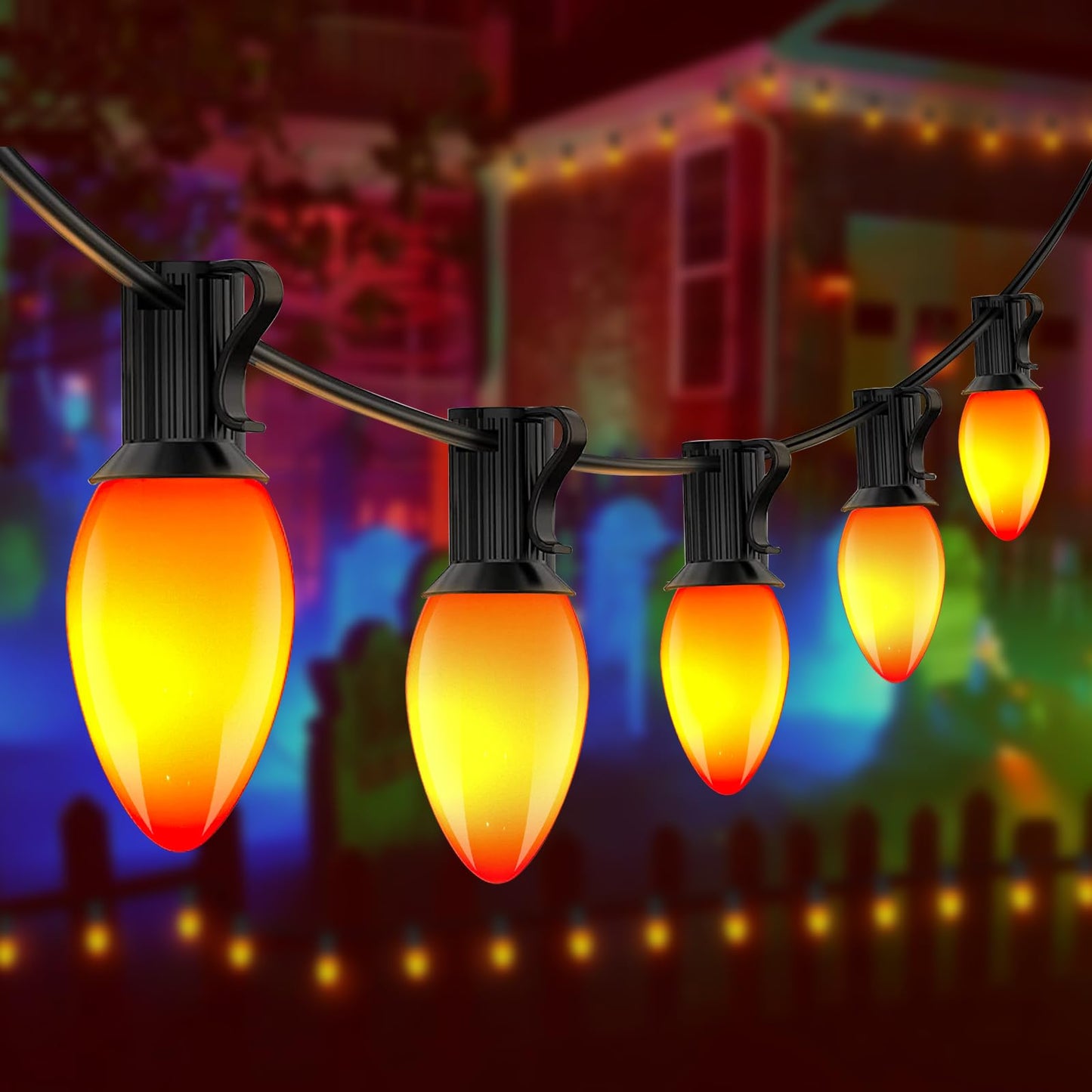 Rynx | Konictom 25Ft Orange Led Light Chains, Waterproof C7 Bulbs For Halloween & Holiday Decor
