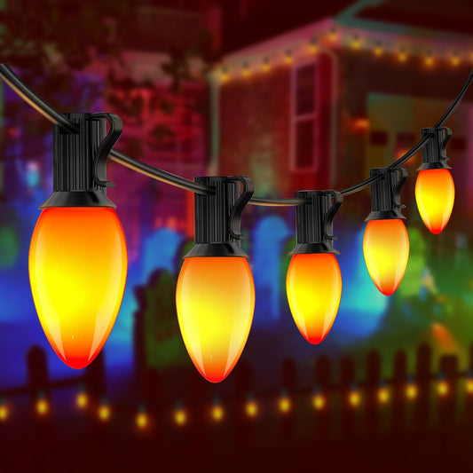 Rynx | Konictom 25Ft Orange Led Light Chains, Waterproof C7 Bulbs For Halloween & Holiday Decor