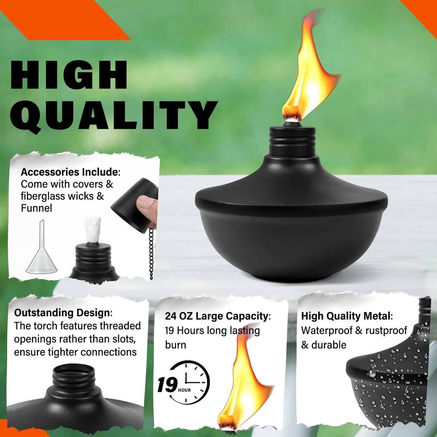 Rynx | Fan-Torches 6-Pack Citronella Tabletop Torches - Refillable, Metal, Ideal for Patio & Garden
