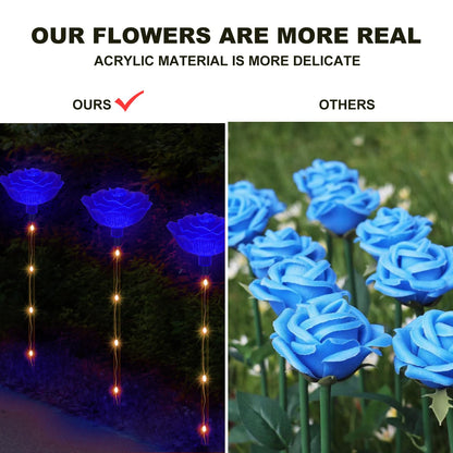 Rynx | Behavior Set of 6 Blue Rose Solar Lights - Outdoor Walkway Decor for Garden & Wedding