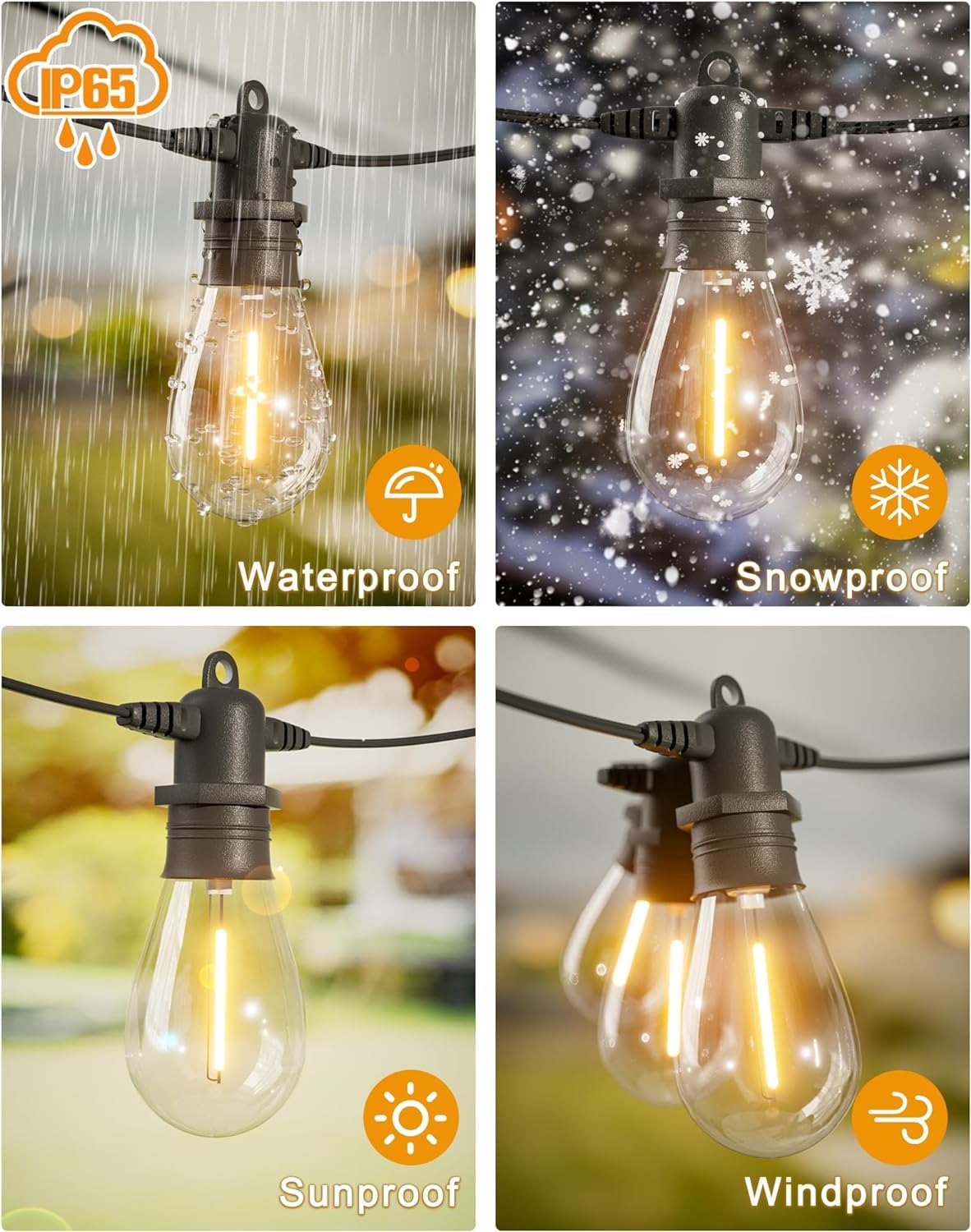 Rynx | Jerritte 100Ft Led Outdoor Light Chains, 30 Shatterproof Bulbs, Ip65 Waterproof, Dimmable