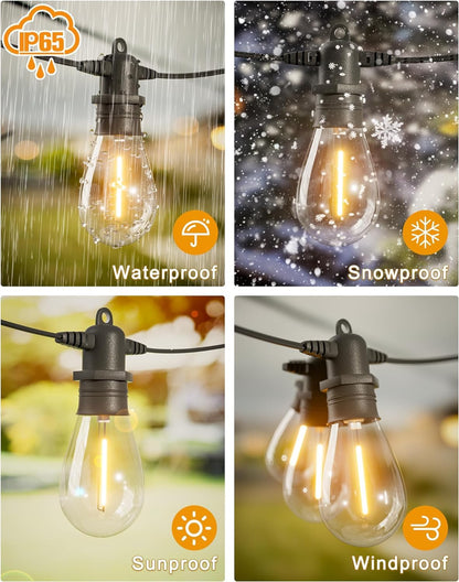 Rynx | Jerritte 100Ft Led Outdoor Light Chains, 30 Shatterproof Bulbs, Ip65 Waterproof, Dimmable