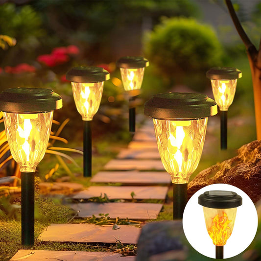 Rynx | Ideals 4Pk 2 Modes (Continuous/Flickering) Solar Outdoor Path, Solar Garden Lanterns, Automatic On/Off Torches with Flickering