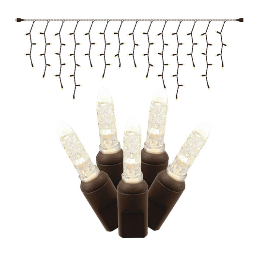 Rynx | Vickerman 70 Warm White M5 Led Simple Shape Icicle Lights On Brown Wire, 9' Christmas Lights Strand