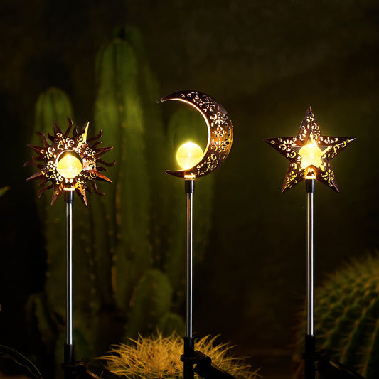 Rynx | Tryme Sunlight Outdoor Garden Decorations Sun Moon Star Stake Light Decorative Waterproof Warm White Led Garden Decor For Path Lawn Patio Courtyard Backyard