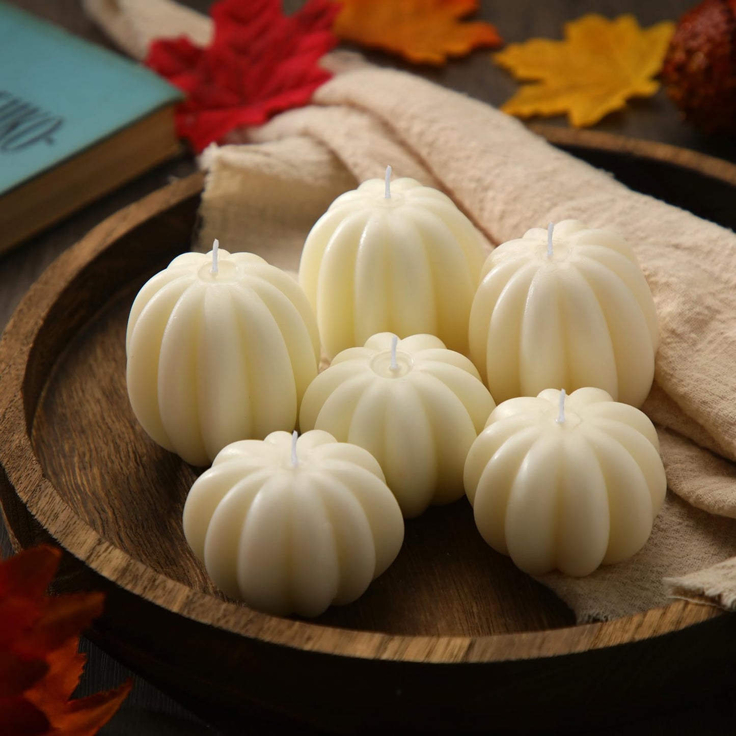 Rynx | Mtlee 6 pieces Thanksgiving Pumpkin-shaped Soy Wax Candles Scented Candles Autumn Pumpkin Candle Home Decoration Pumpkin Lamp Handmade Wax Candles For Bedroom Bathroom Party (White, Pumpkin)