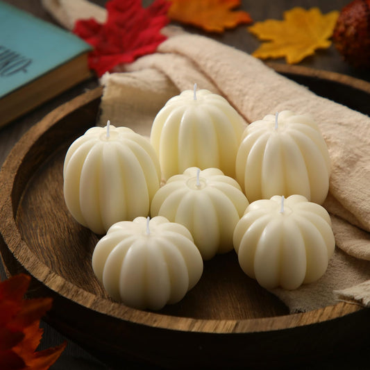 Rynx | Mtlee 6 pieces Thanksgiving Pumpkin-shaped Soy Wax Candles Scented Candles Autumn Pumpkin Candle Home Decoration Pumpkin Lamp Handmade Wax Candles For Bedroom Bathroom Party (White, Pumpkin)