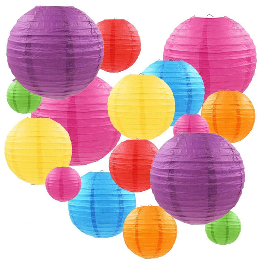 Rynx | Famolay 16 Pcs Multicolor Paper Lanterns - 4" 6" 8" 10" Round Hanging Decorations
