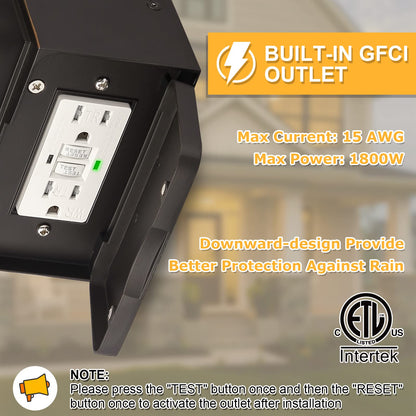 Rynx | Fandbo Dusk To Dawn Poor Light With Gfci Outlet, Waterproof Aluminum, Bulb Included, Oil-Rubbed Bronze