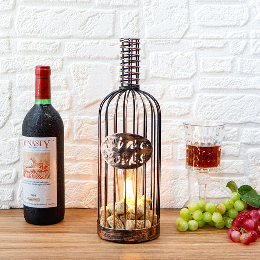 Rynx | Jhy Design Decorative Table Lamp Battery Powered 13.5”H Wireless Metal Wine Cork Holder Lamp With 6-Hour Timer For Table Home Patio Dining Room Living Room (Black Brushed Gold)