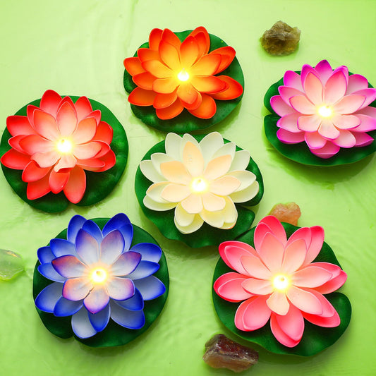 Rynx | Tujoe 6 Pcs Diwali Lotus Decoration Floating Lotus with Light Sources Plastic Flower Diwali Artificial Lotus Traditional Indian Decoration for Diwali Puja Home Outdoor Party Decoration (5.71 Inches)