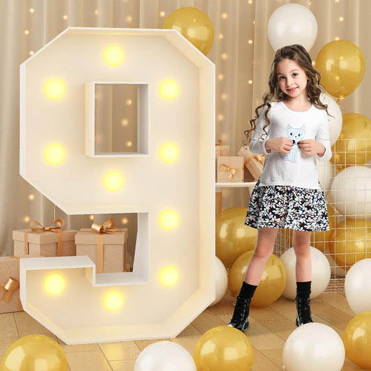 Rynx | Light Up Number 9 White Large Marquee 4Ft Number With Lights Mosaic Frame With Split Letter 9 For 9th Birthday Party Decorations Pre-Cut Cardboard Giant Cutout Thick Foam Plastic Sign Jubilee