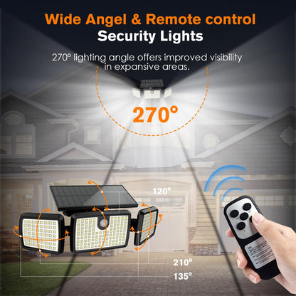 Rynx | Mihani Sollys Outdoor, 3 Head Motion Sensor, 2500Lm, 232 Leds, 2-Pack, Black