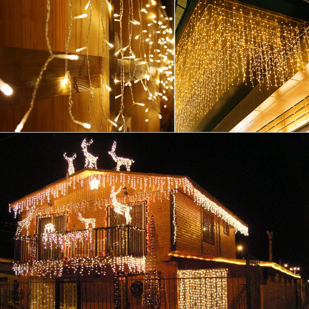 Rynx | Janchs 304 Led Solar Icicle Light - 8 Modes Waterproof Warm White Holiday Decorations