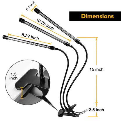 Rynx | Ipower 15W Led Growth Light With Automatic On/Off, Adjustable Gooseneck, 11 Dimmable Levels, Black