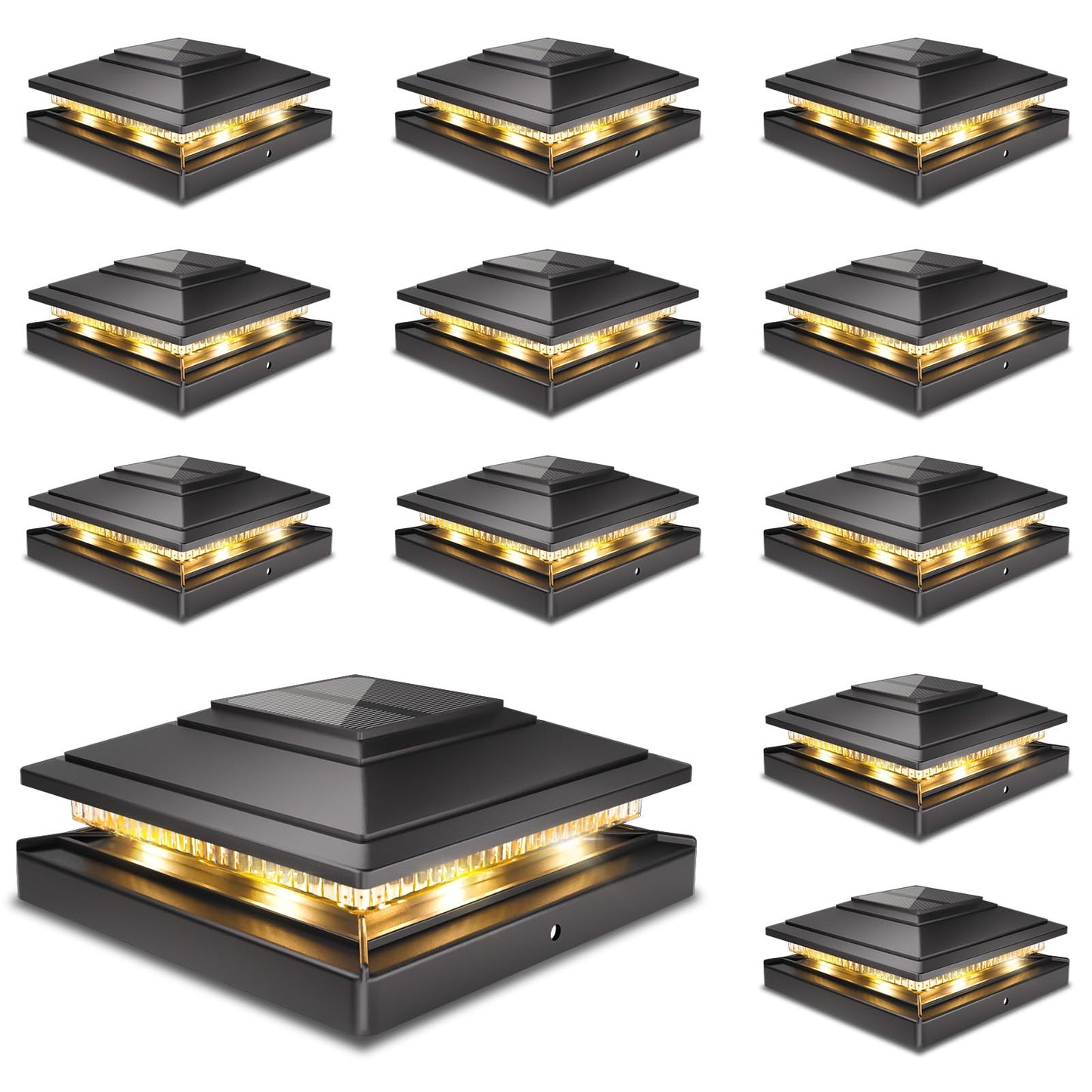 Rynx | Solar Post Hat Light Outdoor 12Pack, Waterproof Garden Post Light For 4X4 5X5 6X6 Wood/Vinyl Post, Black Solar Powered Cover Post Light