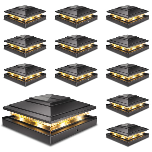 Rynx | Solar Post Hat Light Outdoor 12Pack, Waterproof Garden Post Light For 4X4 5X5 6X6 Wood/Vinyl Post, Black Solar Powered Cover Post Light