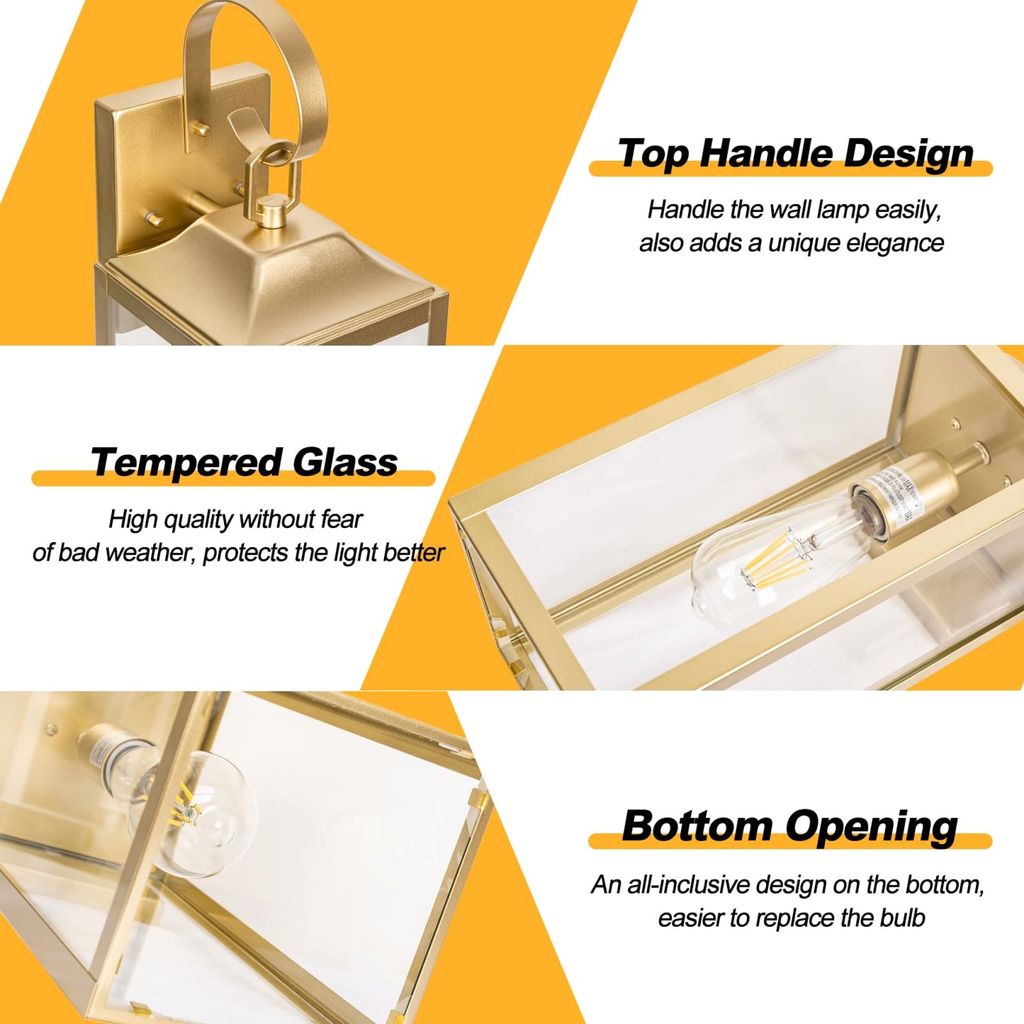 Rynx | Yolsunes 19" Gold Outdoor Wall Lamp, Waterproof Industrial Wall Lamp For Veranda & Garage