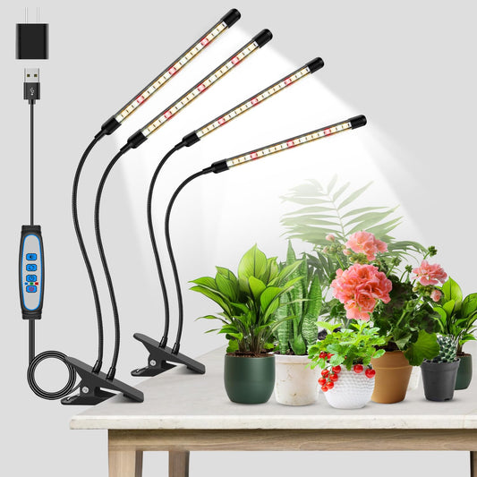 Rynx | Garpsen Growth Light, 2Pcs 2 Heads Full Spectrum Plant Light For Indoor Plants, 80 Leds Clamp Led Grow Light With Automatic On/Off Timer Setting(6/12/16H), 5 Level Dimmable(660Nm/3000K/6000K)
