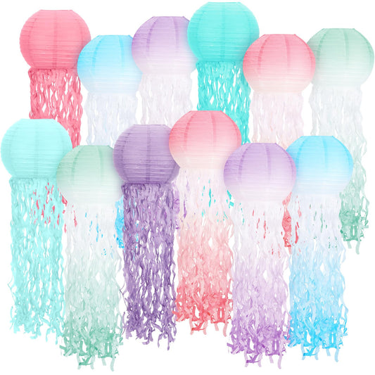 Rynx | Retisee 12 Pcs Hanging Jellyfish Paper Lanterns Under the Sea Party Decorations Jellyfish Decor for Mermaid Beach Theme Birthday Party Baby Shower Baby Classroom, Multicolor (Gradient Color)
