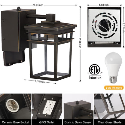 Rynx | Fandbo Dusk To Dawn Poor Light With Gfci Outlet, Waterproof Aluminum, Bulb Included, Oil-Rubbed Bronze