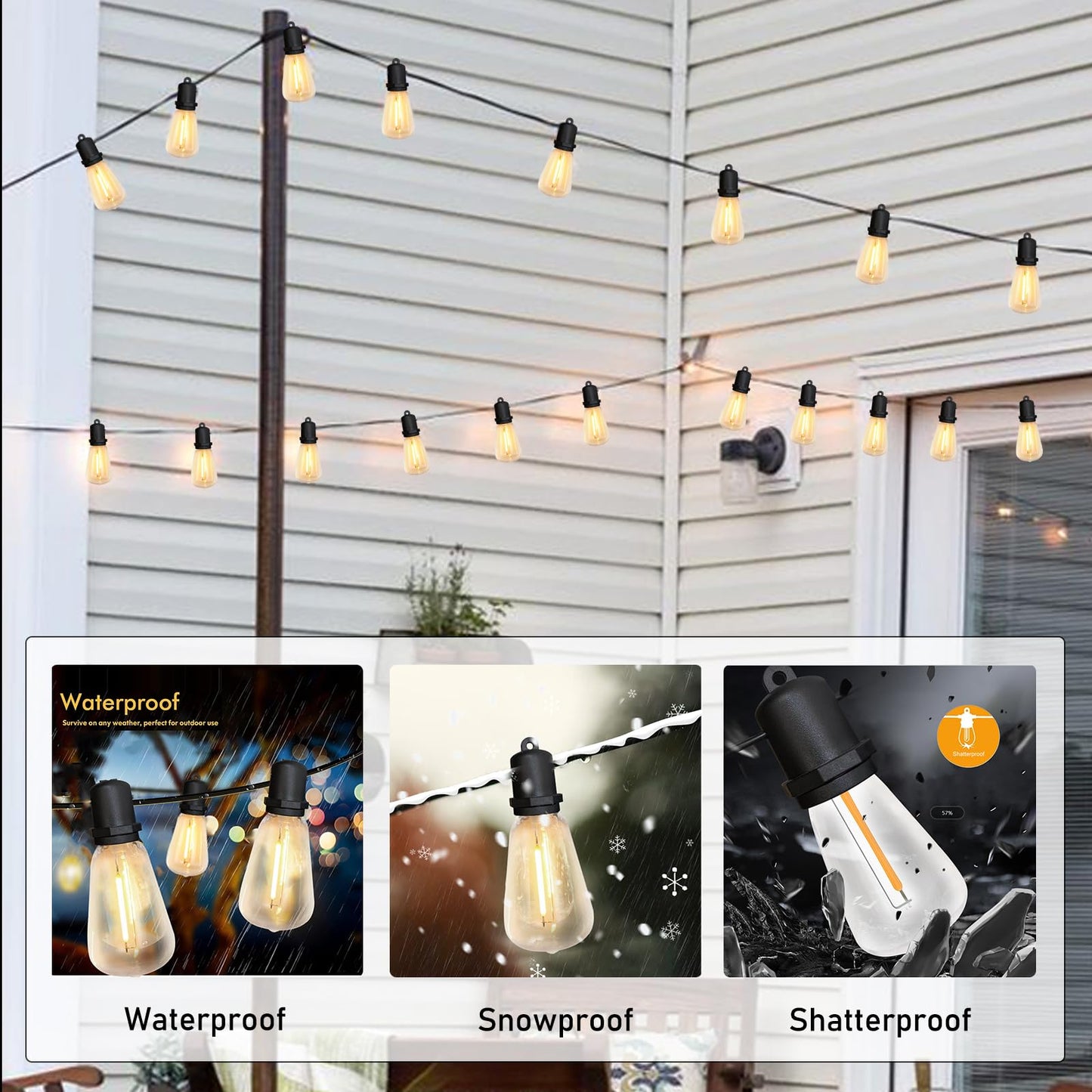Rynx | Konictom 25Ft Led Outdoor Light Sources, 13 Warm White Socketed Bulbs For Patio & Garden Decor